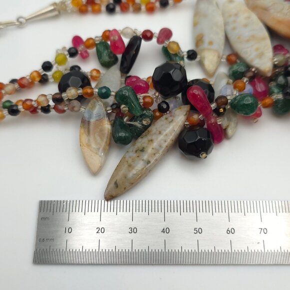 20 Inch 925 Sterling Silver Four Strands Of Various Semi Precious Stones Necklac - Picture 6 of 7